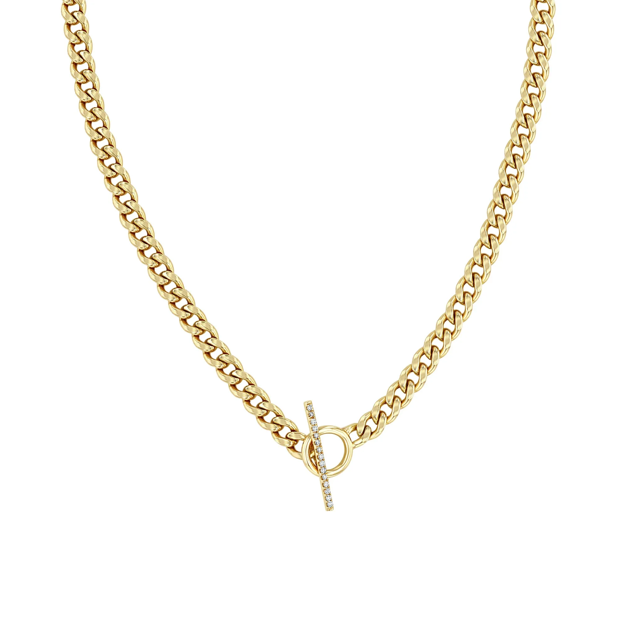 14k Medium Curb Chain Pavé Diamond Toggle Necklace sold by Zoe Chicco