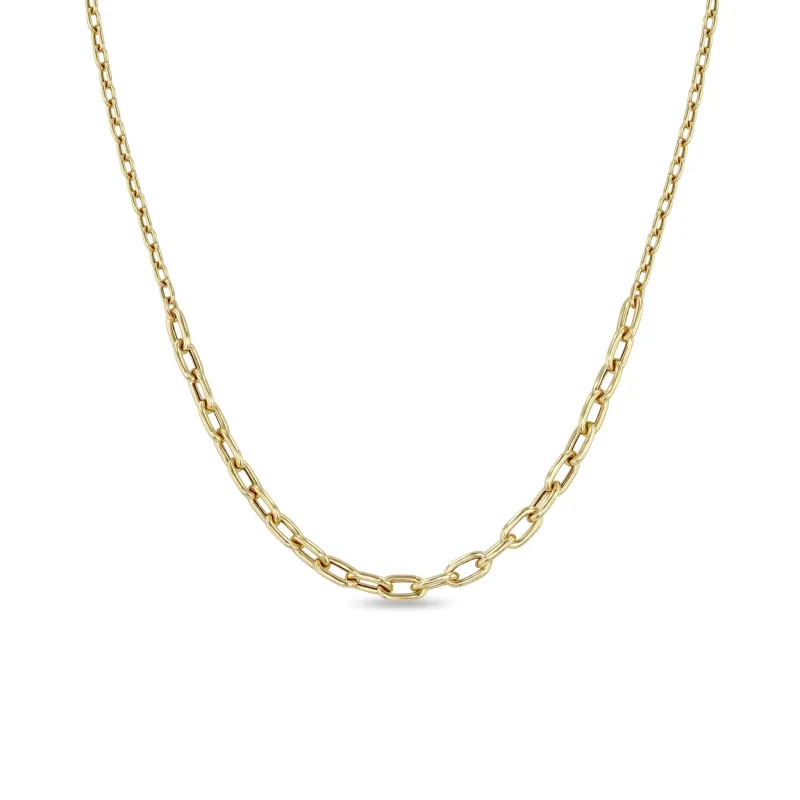 14k Mixed Small & Medium Square Oval Link Chain Station Necklace sold by Zoe Chicco