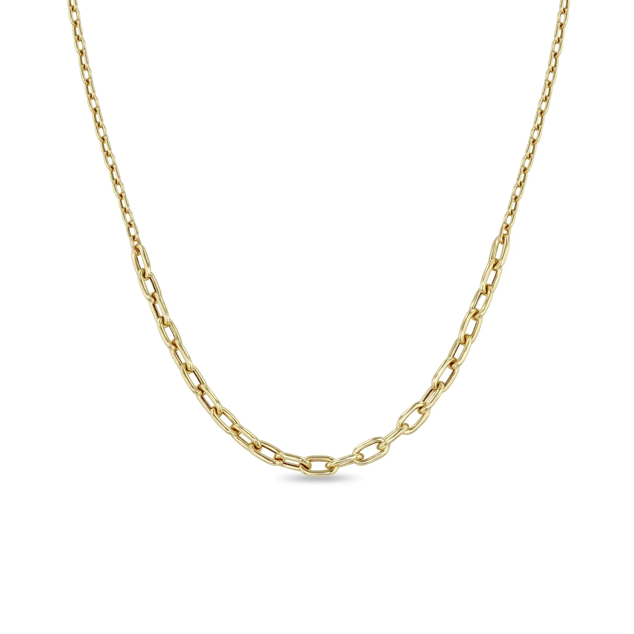 14k Mixed Small & Medium Square Oval Link Chain Station Necklace sold by Zoe Chicco