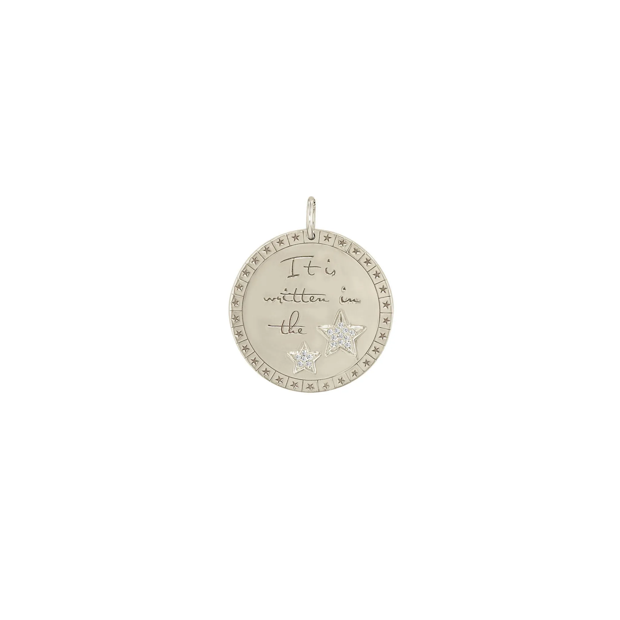 14k Single Large "It is written in the stars" Mantra with Diamond Stars Disc Charm sold by Zoe Chicco product image thumbnail 4