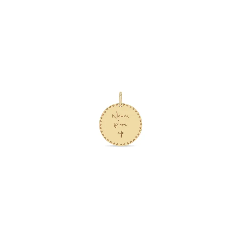 14k Single Small Mantra with Heart Border Disc Charm sold by Zoe Chicco