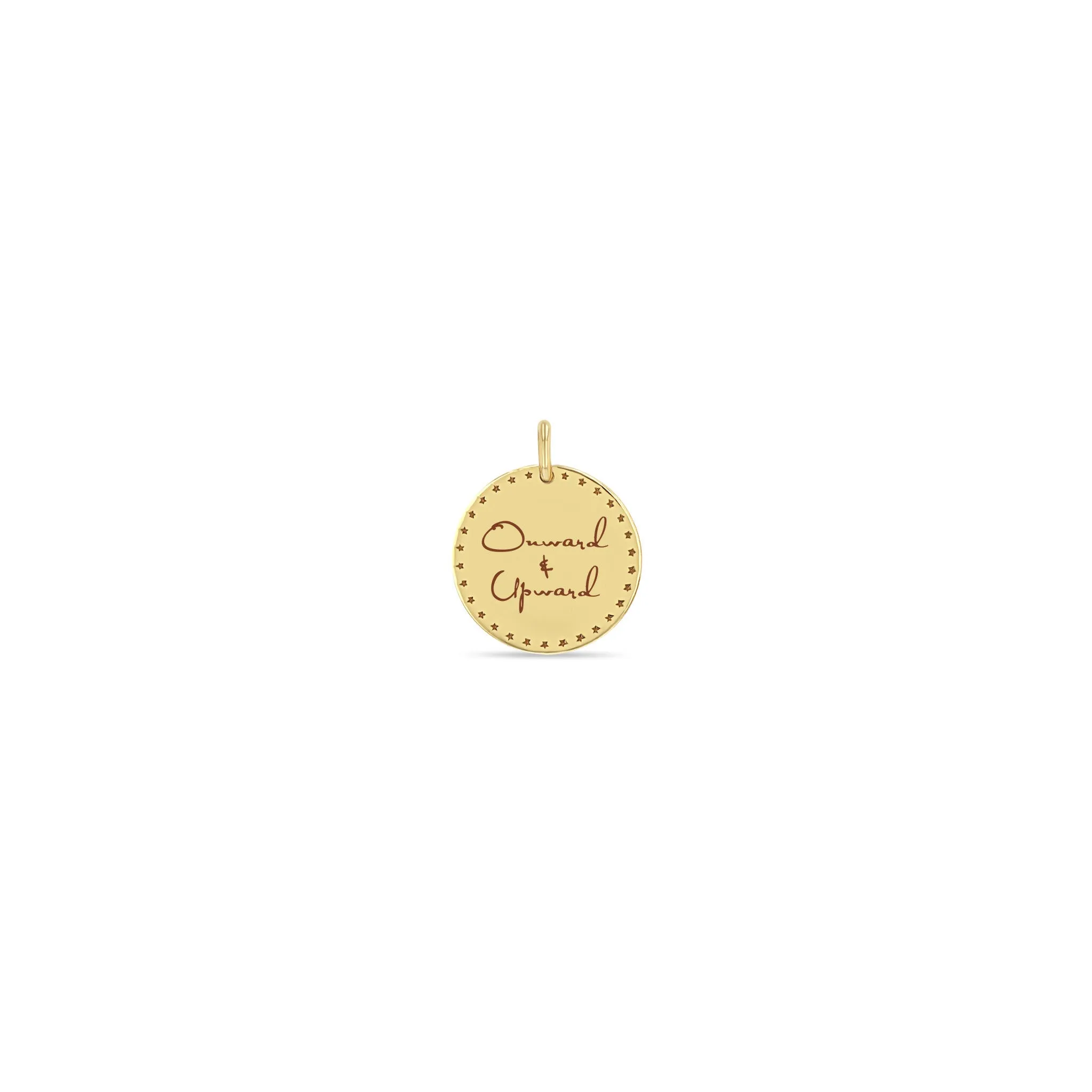 14k Single Small Mantra with Star Border Disc Charm sold by Zoe Chicco