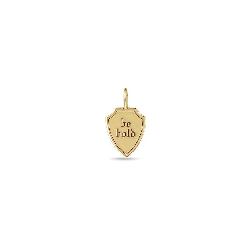 14k Single Small "be bold" Shield Charm Pendant sold by Zoe Chicco