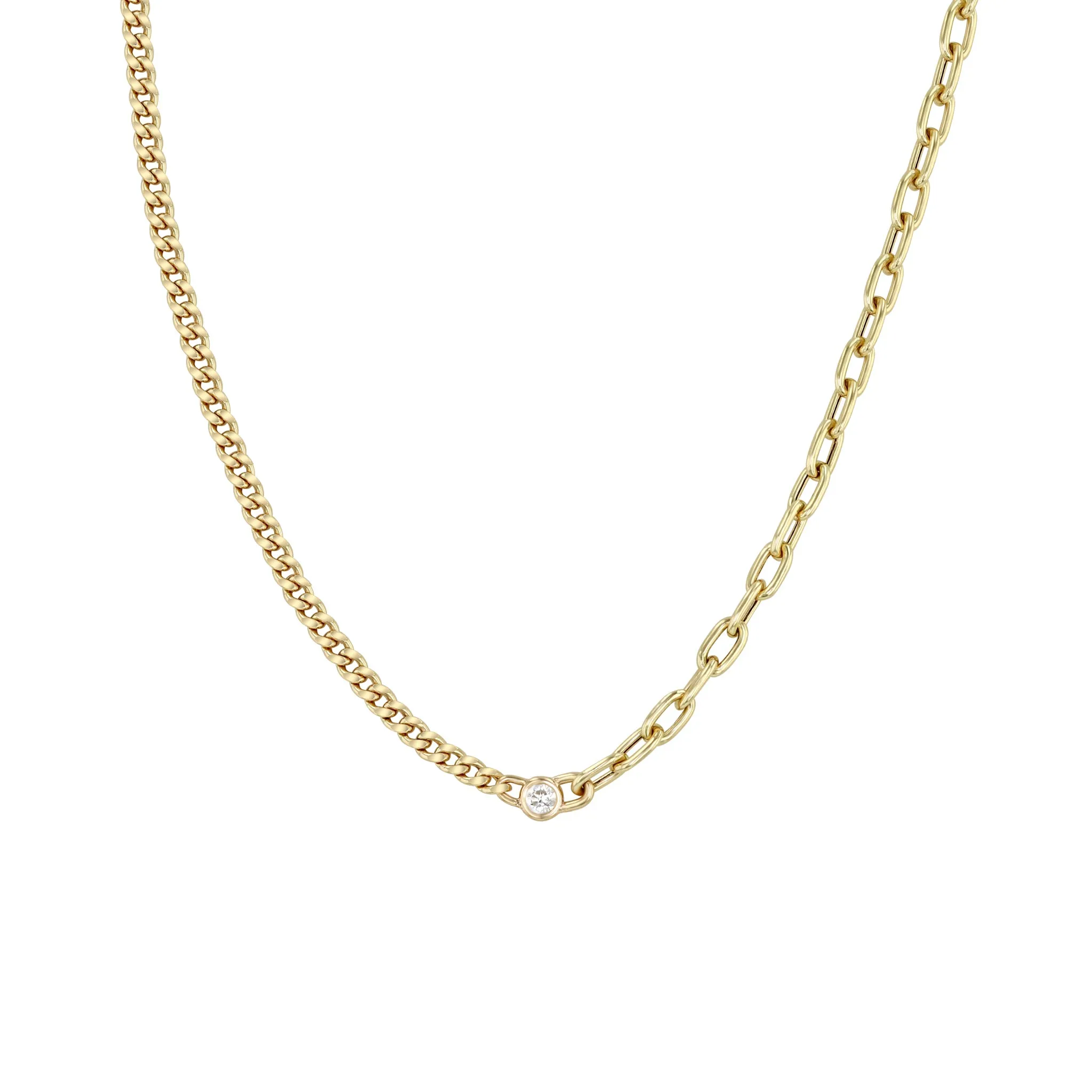 14k Floating Diamond Mixed Small Curb Chain & Medium Square Oval Chain Necklace sold by Zoe Chicco