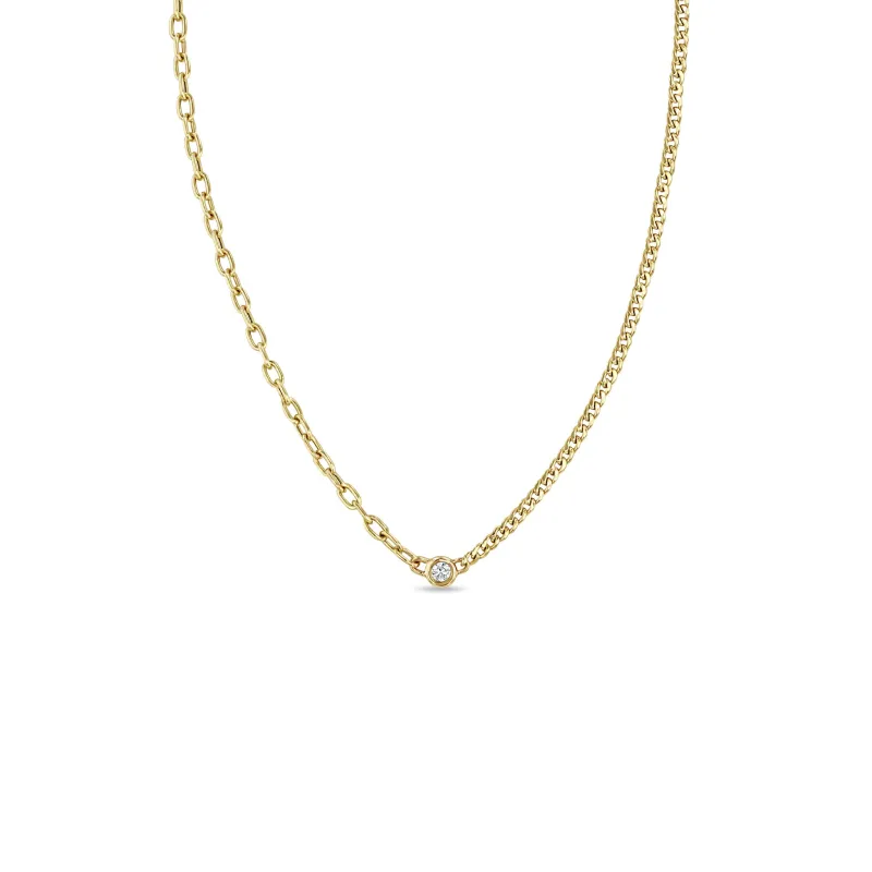 14k Floating Diamond Mixed XS Curb Chain & Small Square Oval Chain Necklace sold by Zoe Chicco