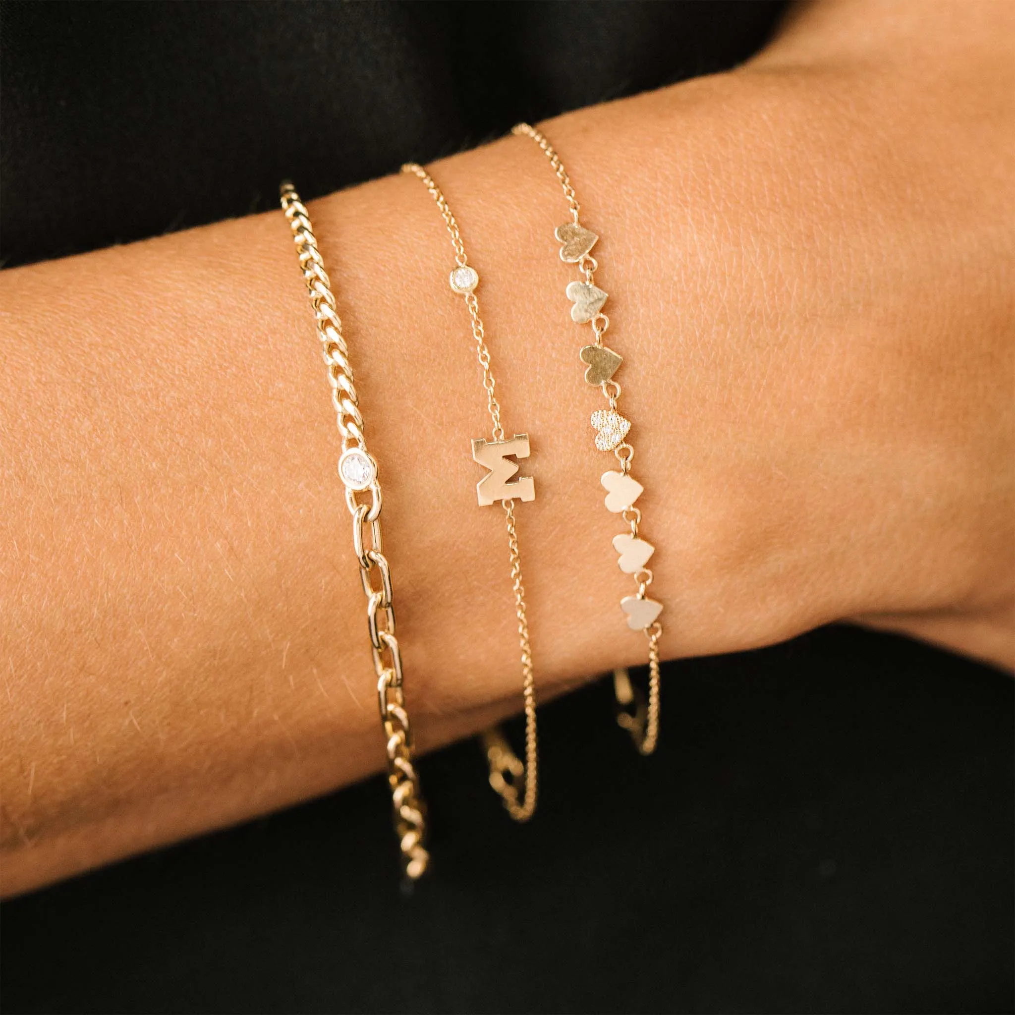 14k Floating Diamond Mixed Small Curb Chain & Medium Square Oval Chain Bracelet sold by Zoe Chicco product image thumbnail 2