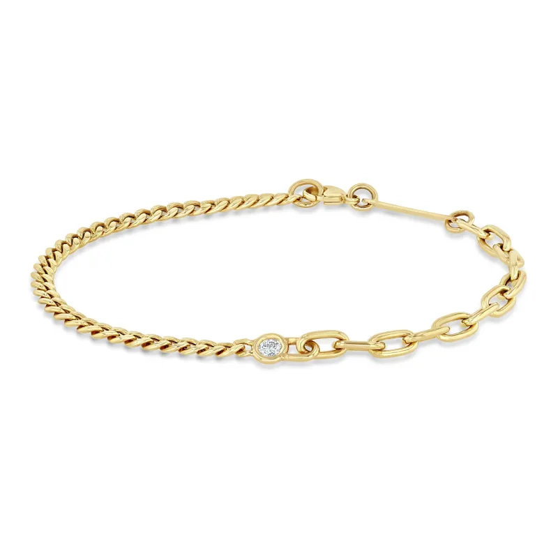 14k Floating Diamond Mixed Small Curb Chain & Medium Square Oval Chain Bracelet sold by Zoe Chicco