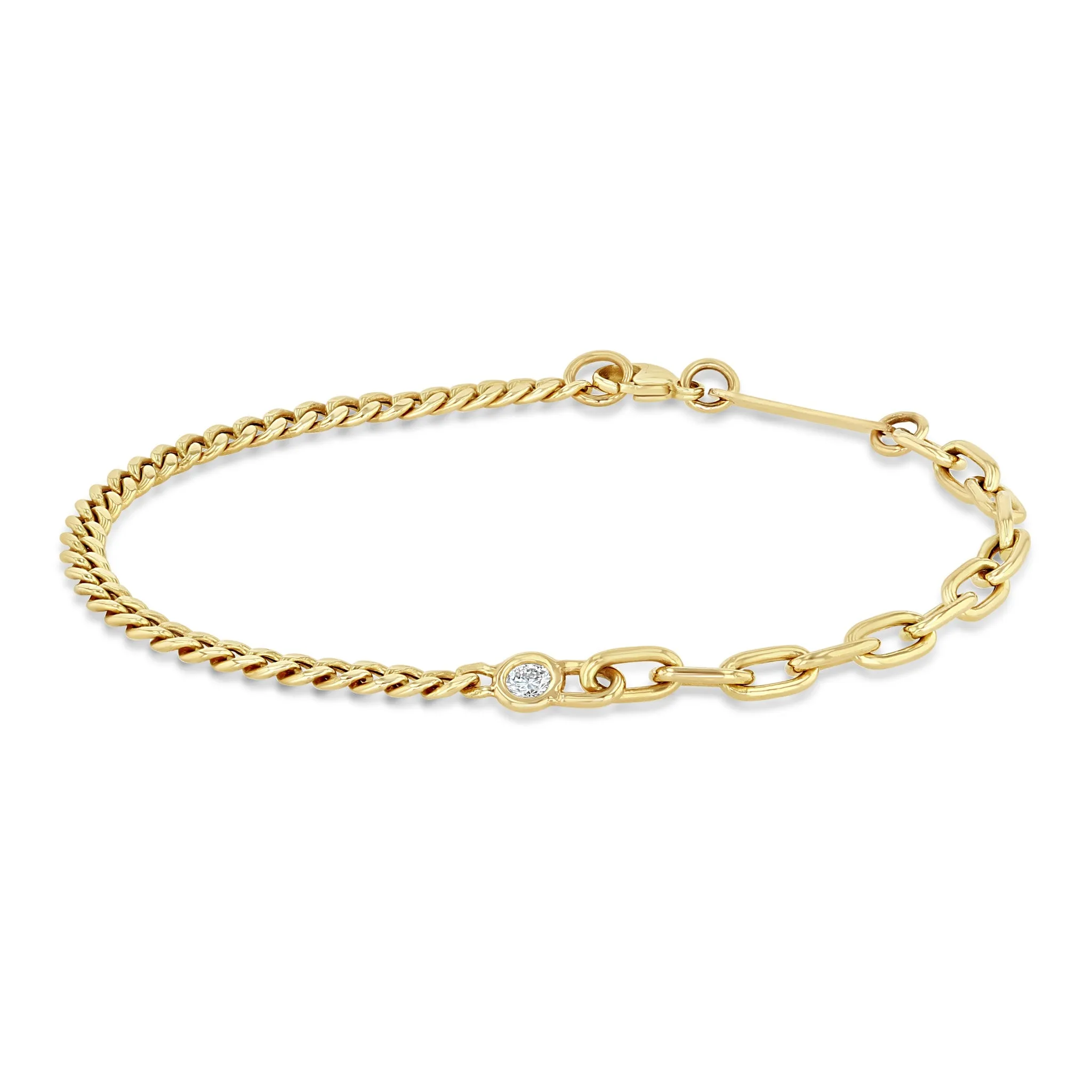 14k Floating Diamond Mixed Small Curb Chain & Medium Square Oval Chain Bracelet sold by Zoe Chicco
