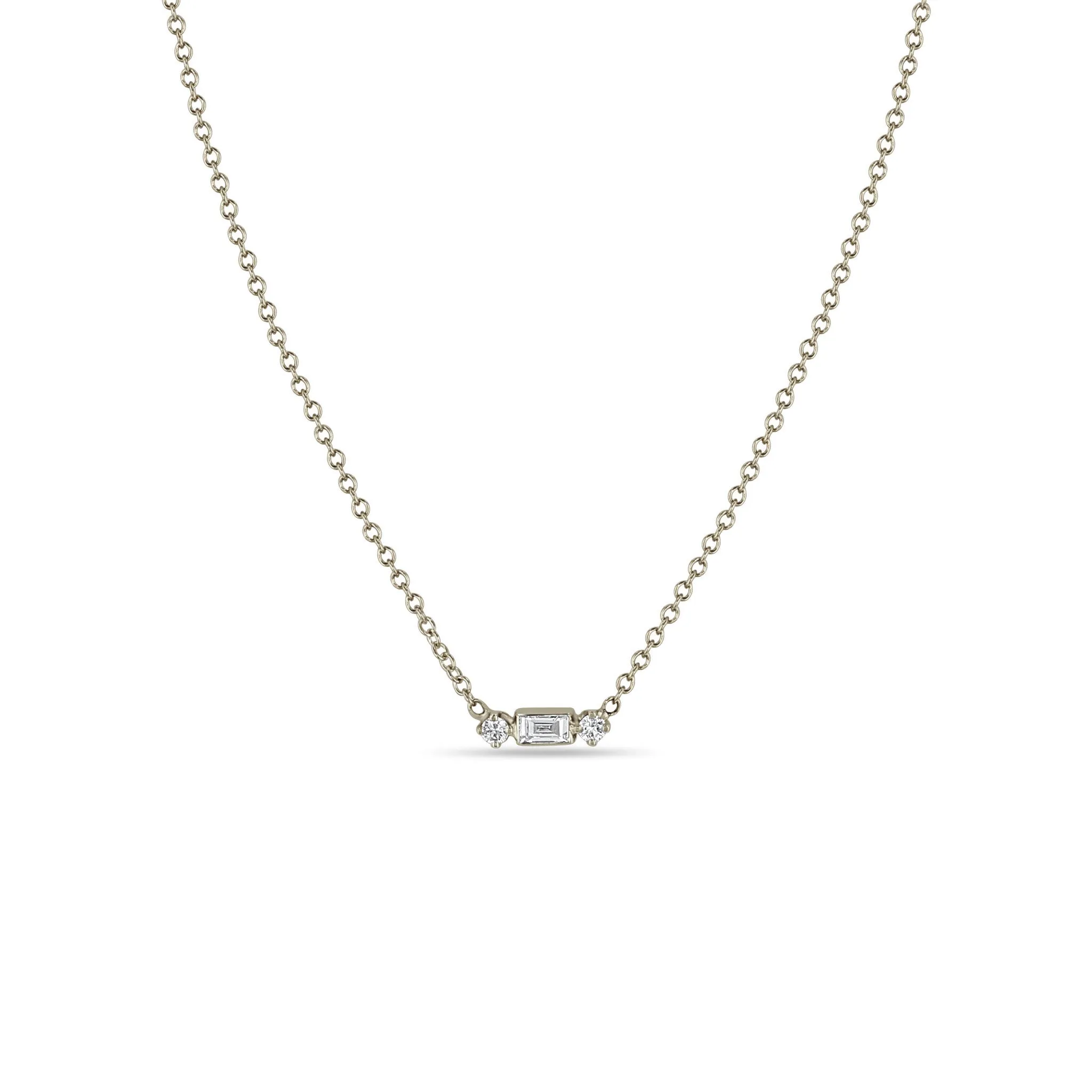 14k Baguette & 2 Prong Diamond Necklace sold by Zoe Chicco product image thumbnail 5