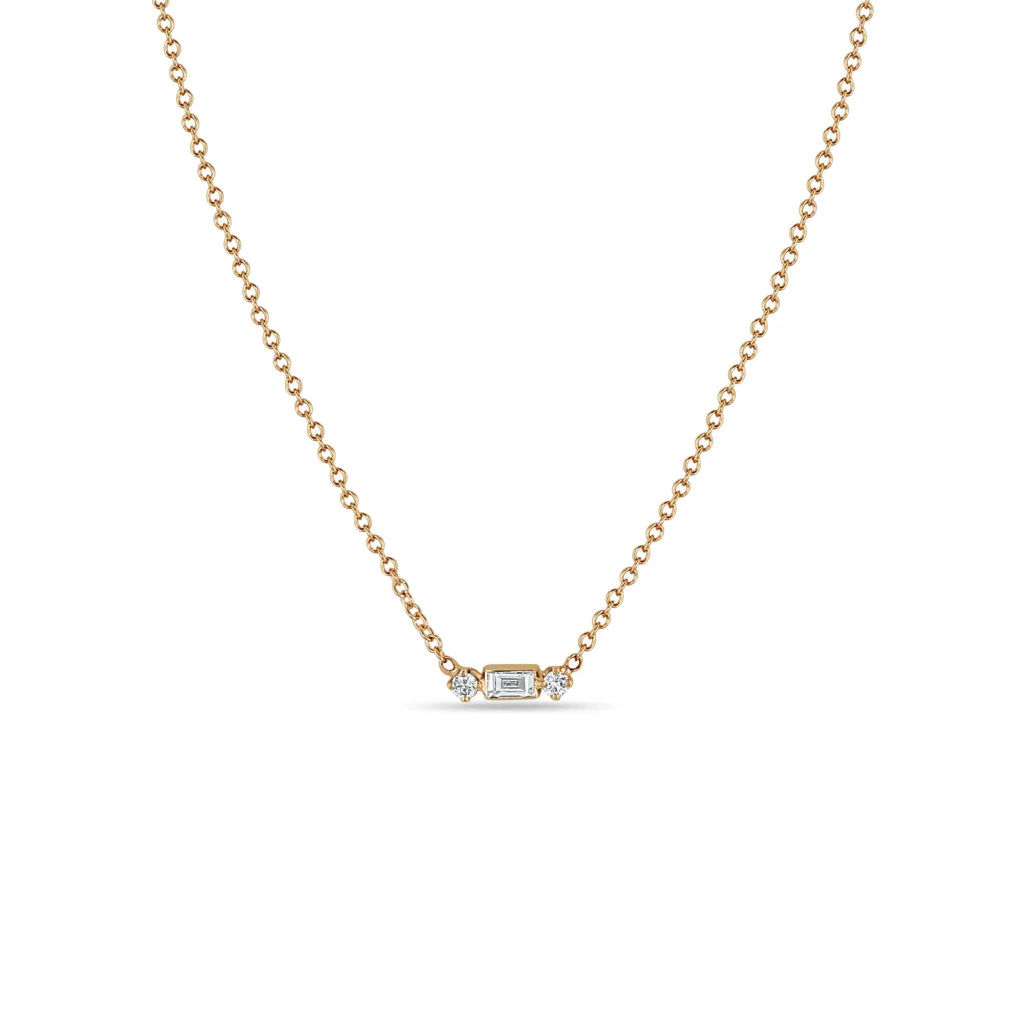 14k Baguette & 2 Prong Diamond Necklace sold by Zoe Chicco product image thumbnail 4