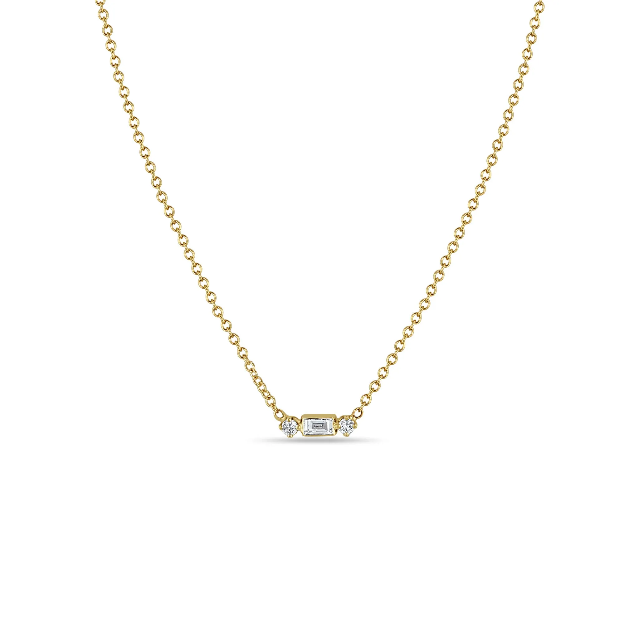 14k Baguette & 2 Prong Diamond Necklace sold by Zoe Chicco
