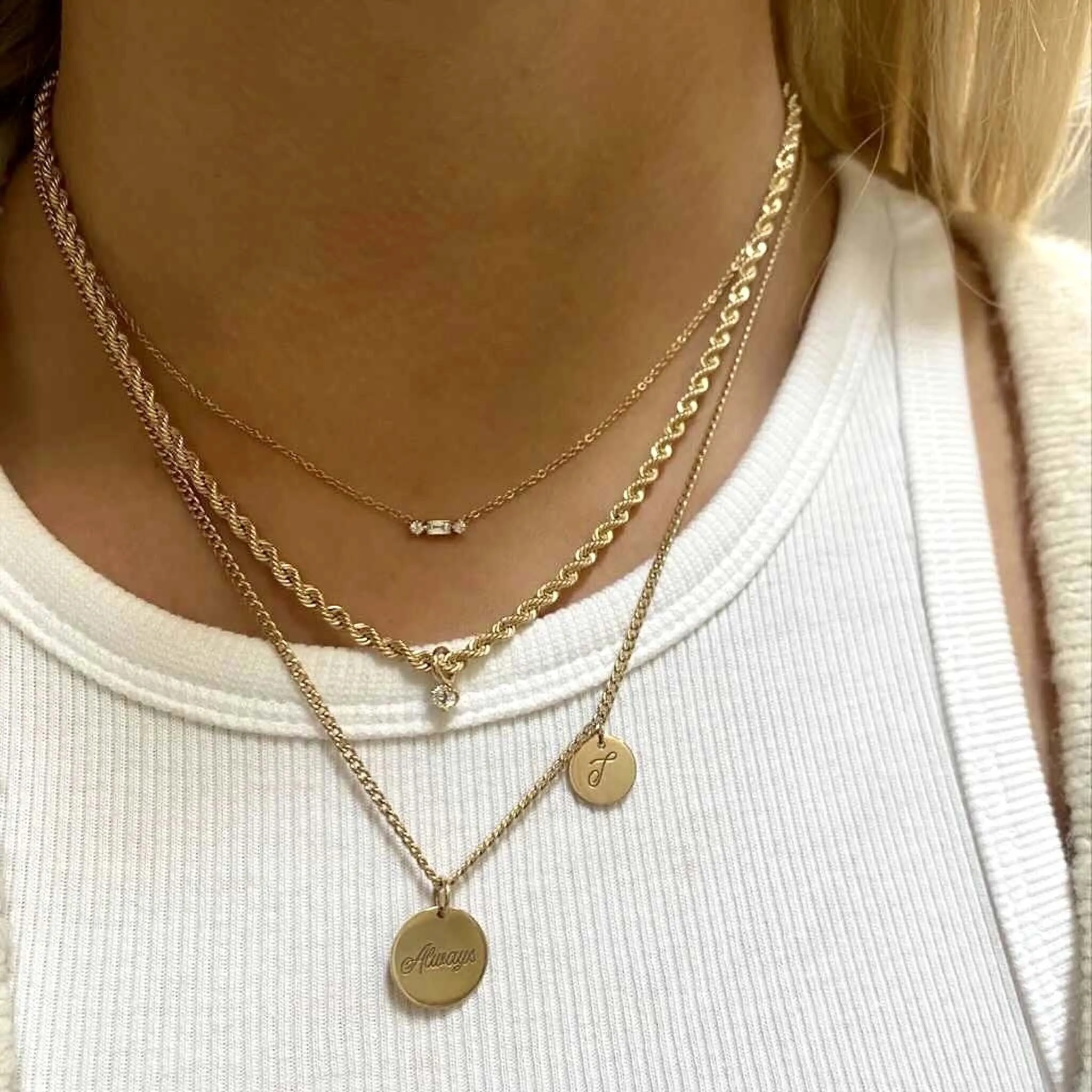 14k Baguette & 2 Prong Diamond Necklace sold by Zoe Chicco product image thumbnail 3