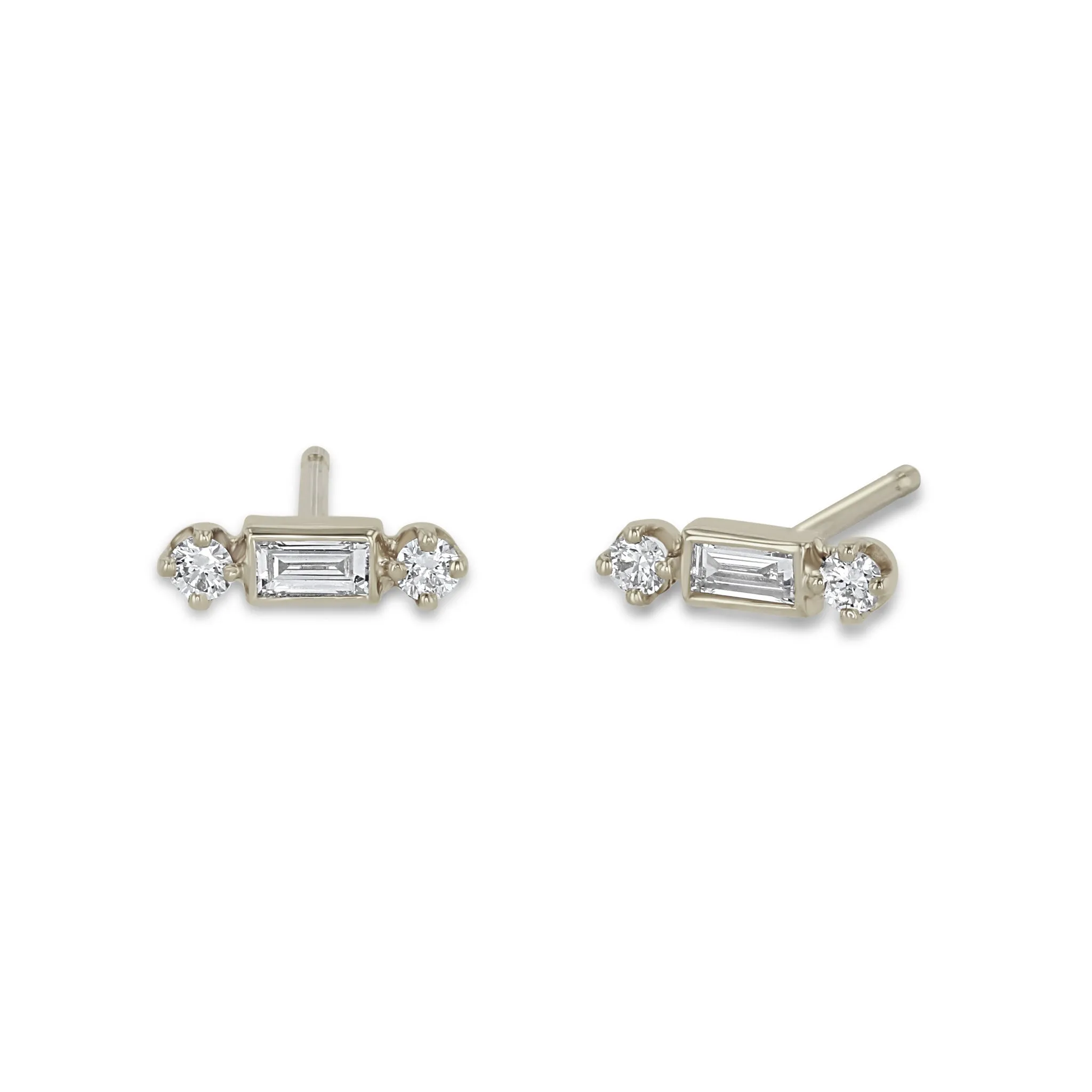 14k Baguette & 2 Prong Diamond Studs sold by Zoe Chicco product image thumbnail 5