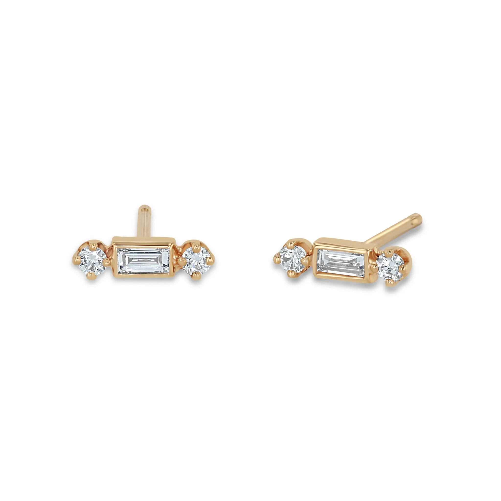 14k Baguette & 2 Prong Diamond Studs sold by Zoe Chicco product image thumbnail 4