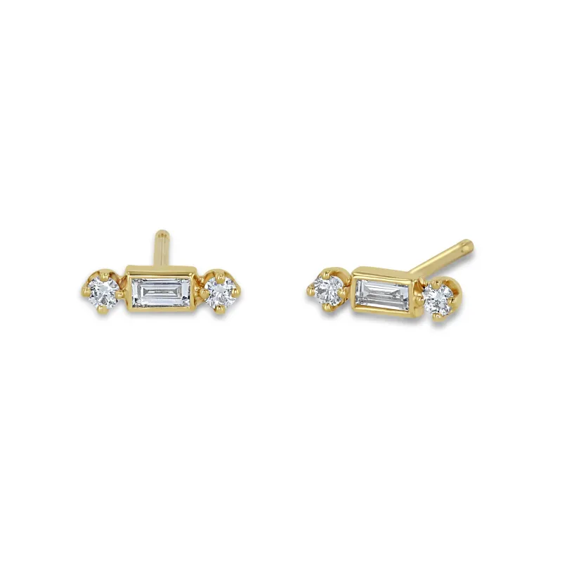 14k Baguette & 2 Prong Diamond Studs sold by Zoe Chicco