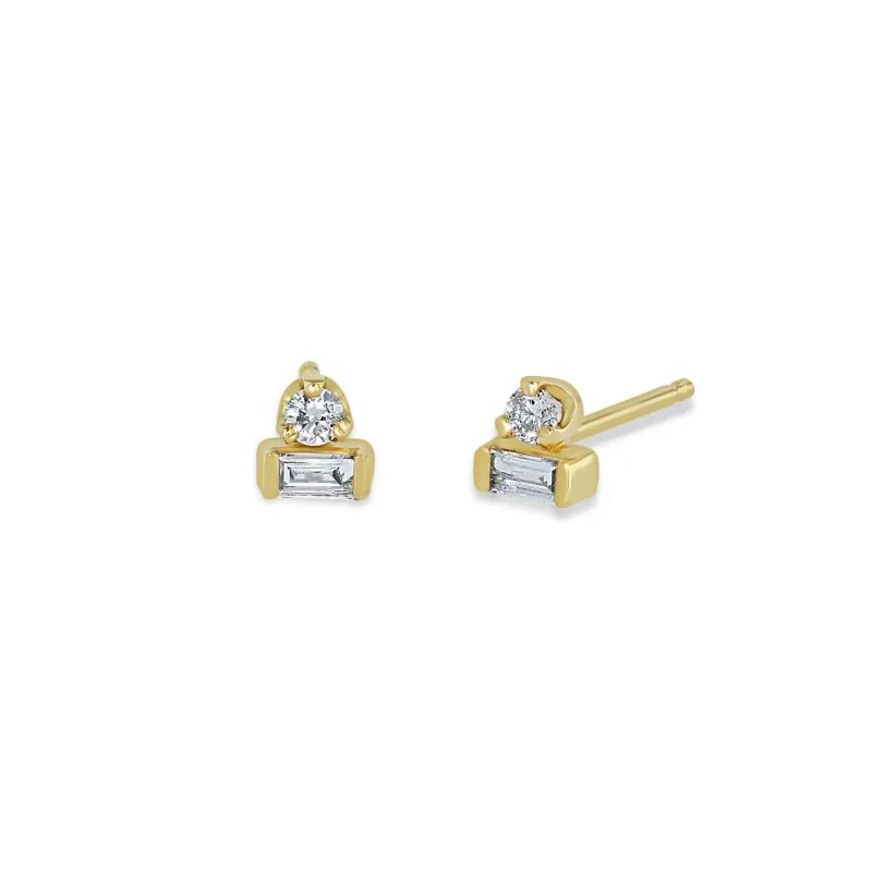 14k Baguette & Prong Diamond Stacked Studs sold by Zoe Chicco