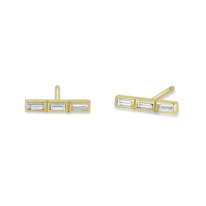 14k Channel Set Baguette Diamond Bar Stud Earrings sold by Zoe Chicco