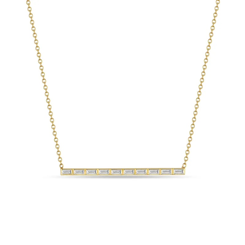 14k 10 Channel Set Baguette Diamond Bar Pendant Necklace sold by Zoe Chicco