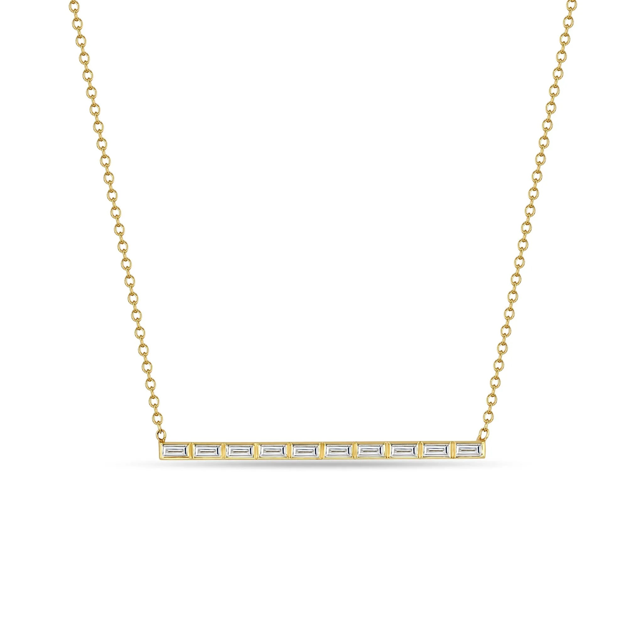 14k 10 Channel Set Baguette Diamond Bar Pendant Necklace sold by Zoe Chicco