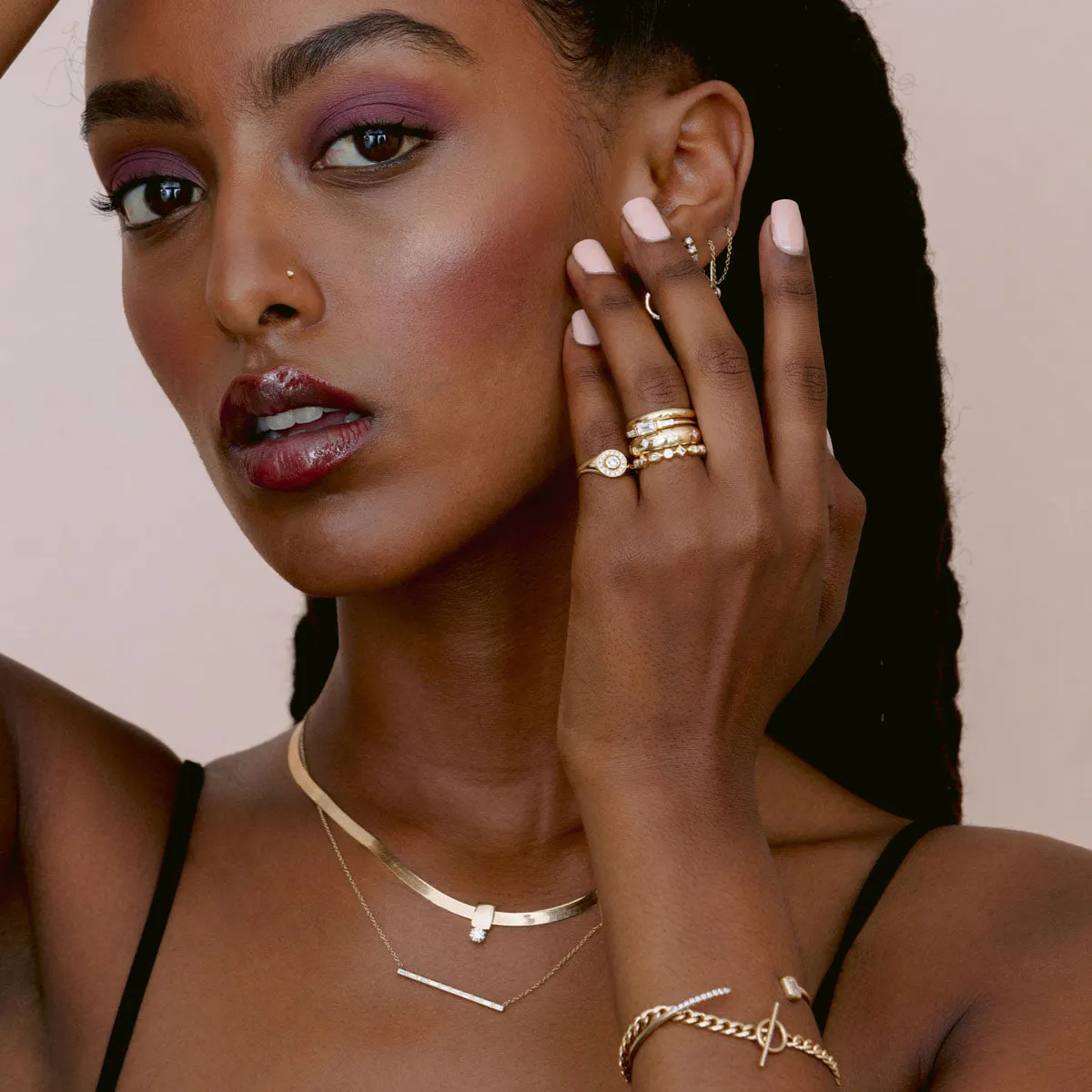 14k 10 Channel Set Baguette Diamond Bar Pendant Necklace sold by Zoe Chicco product image thumbnail 3