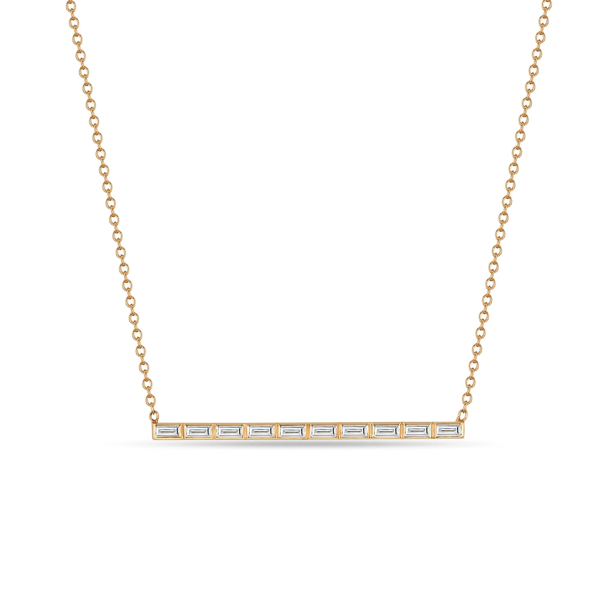 14k 10 Channel Set Baguette Diamond Bar Pendant Necklace sold by Zoe Chicco product image thumbnail 4