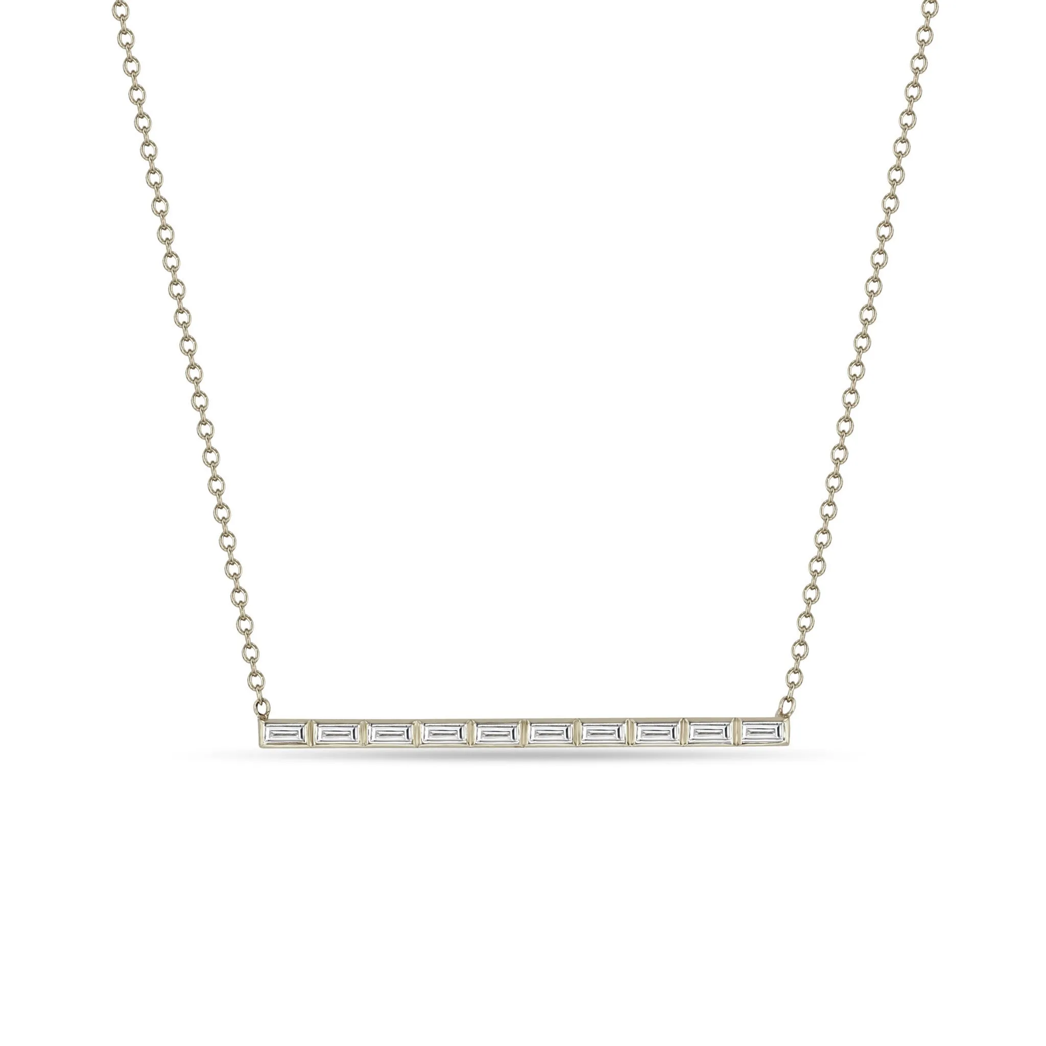 14k 10 Channel Set Baguette Diamond Bar Pendant Necklace sold by Zoe Chicco product image thumbnail 5