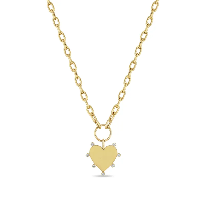 14k 7 Prong Diamond Heart Pendant on Medium Square Oval Chain sold by Zoe Chicco