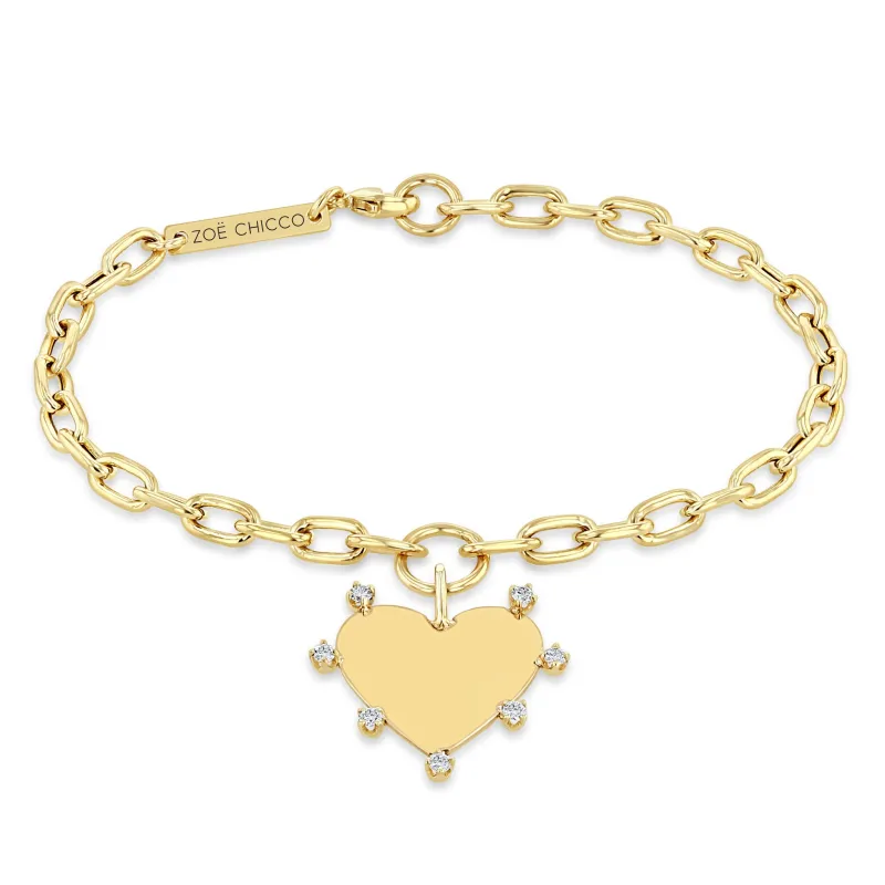 14k 7 Prong Diamond Heart Charm Medium Square Oval Chain Bracelet sold by Zoe Chicco