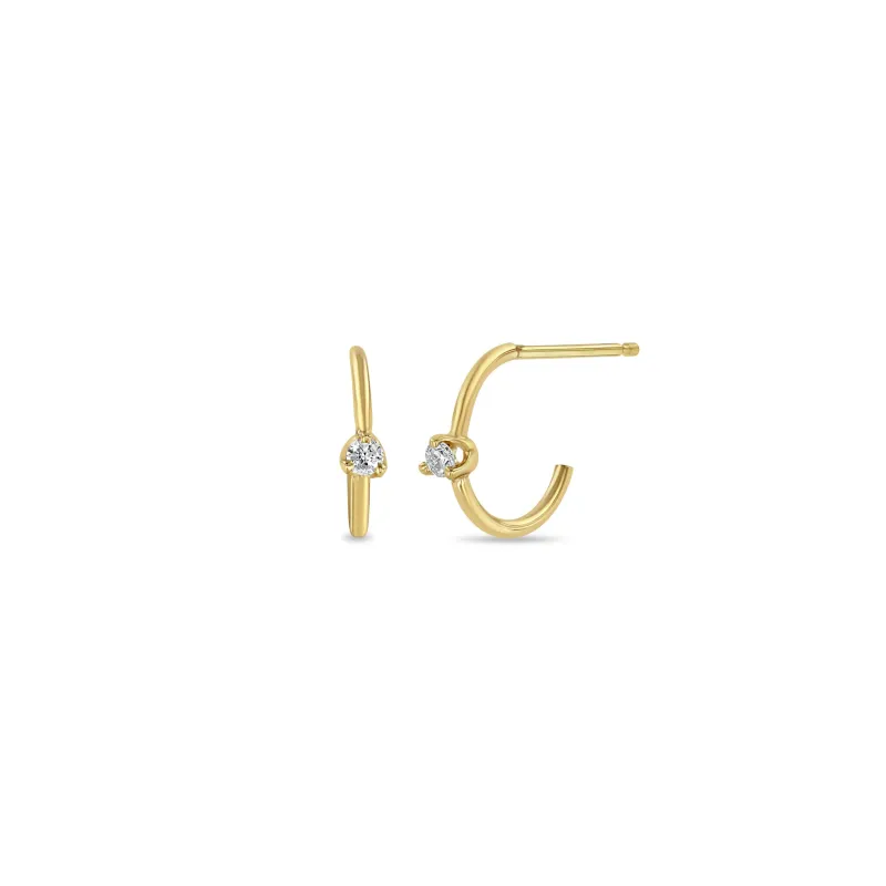 14k Prong Diamond Thin Huggie Hoops sold by Zoe Chicco