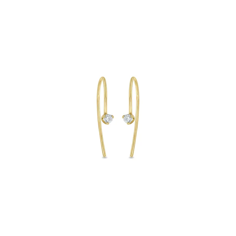 14k Prong Diamond Short Wire Threader Earrings sold by Zoe Chicco