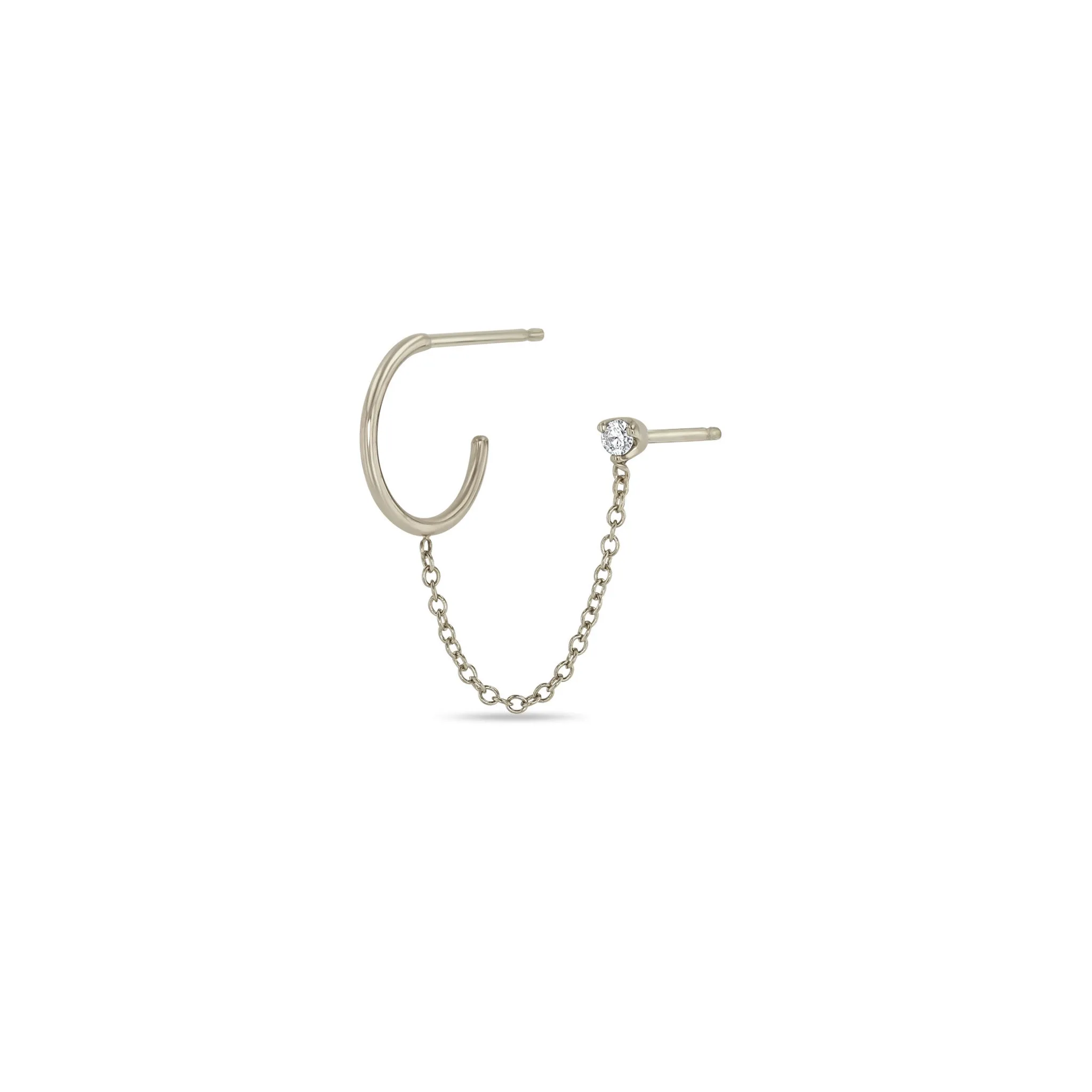14k Prong Diamond Stud & Huggie Hoop Linked Double Earring sold by Zoe Chicco product image thumbnail 4