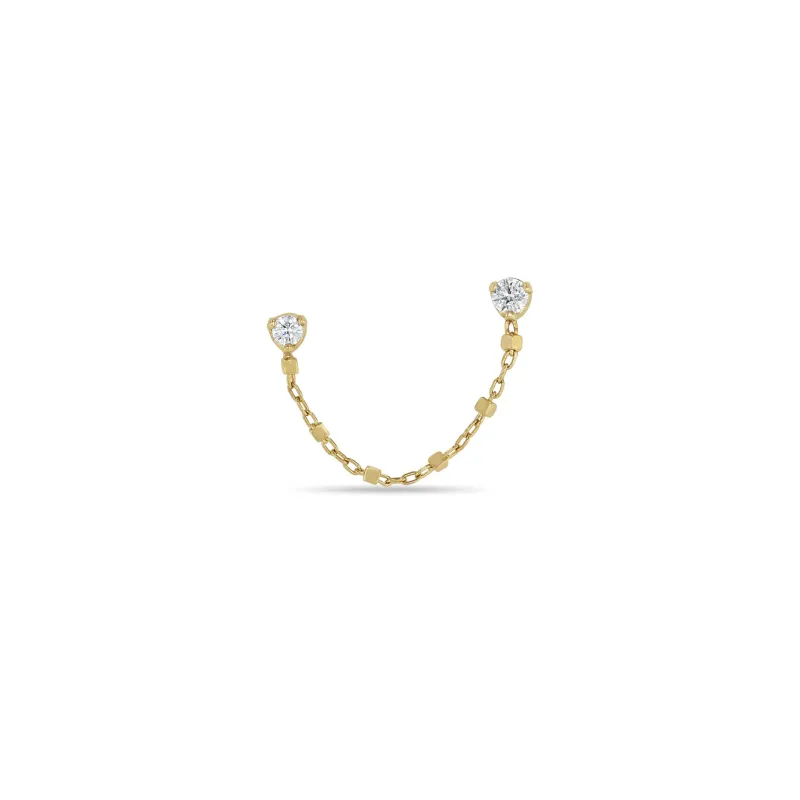 14k Mixed Prong Diamond Double Stud Square Bead Chain Earring sold by Zoe Chicco
