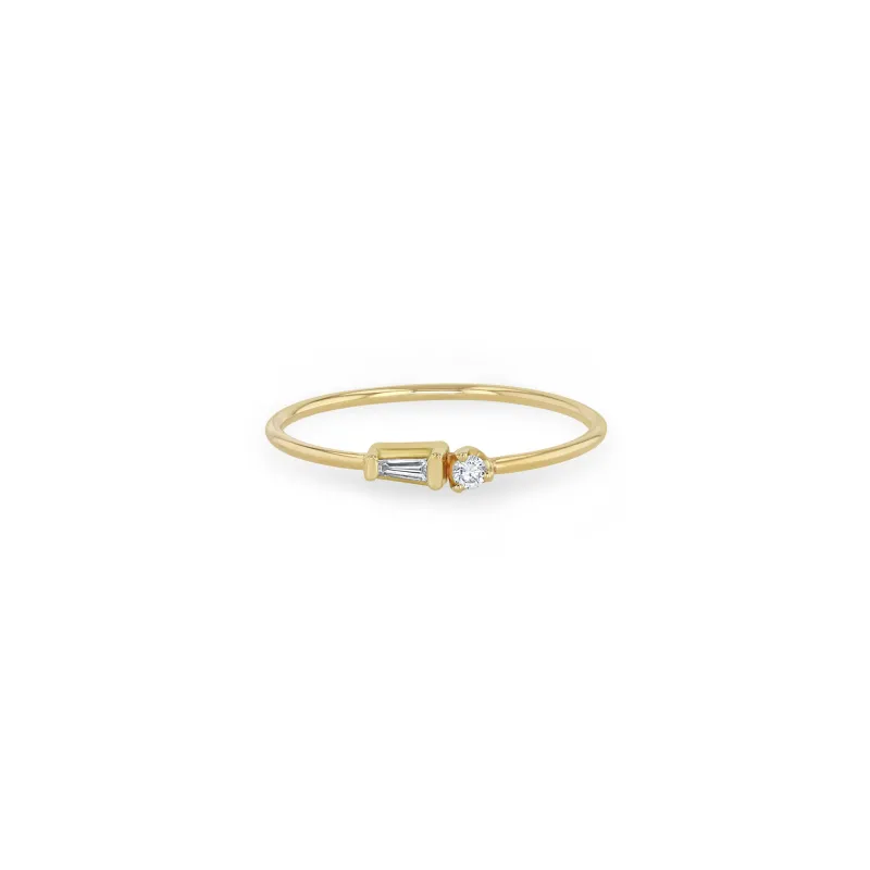 14k Tapered Baguette Diamond & Prong Diamond Ring sold by Zoe Chicco