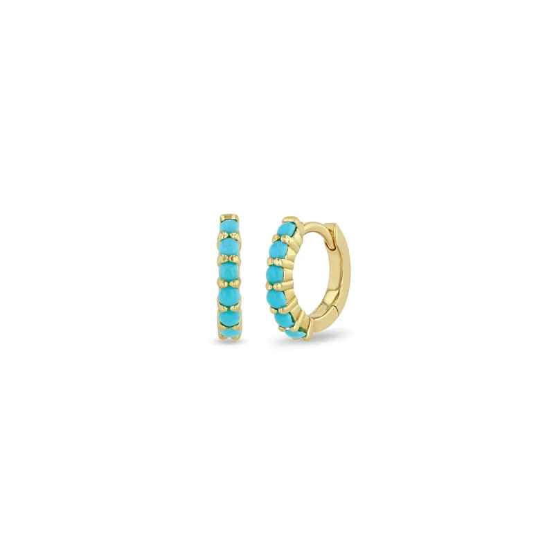 14k Prong Set Turquoise Small Hinge Huggie Hoops sold by Zoe Chicco