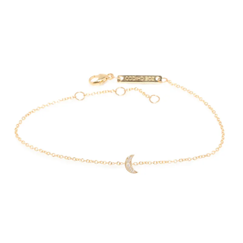 14k Itty Bitty Pavé Diamond Crescent Moon Bracelet sold by Zoe Chicco