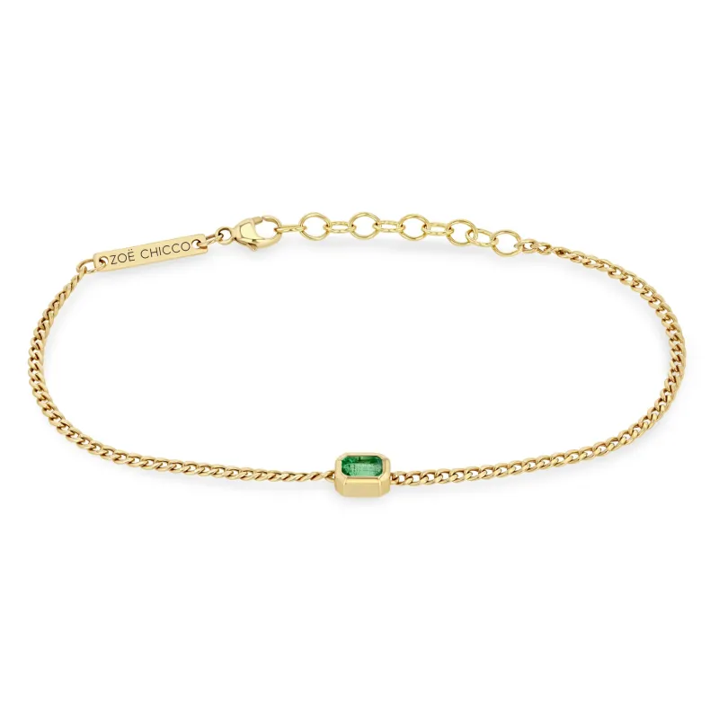 14k Emerald Cut Emerald XS Curb Chain Bracelet sold by Zoe Chicco