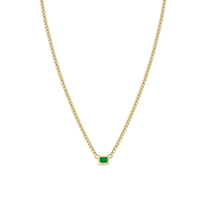14k Emerald Cut Emerald Bezel XS Curb Chain Necklace sold by Zoe Chicco