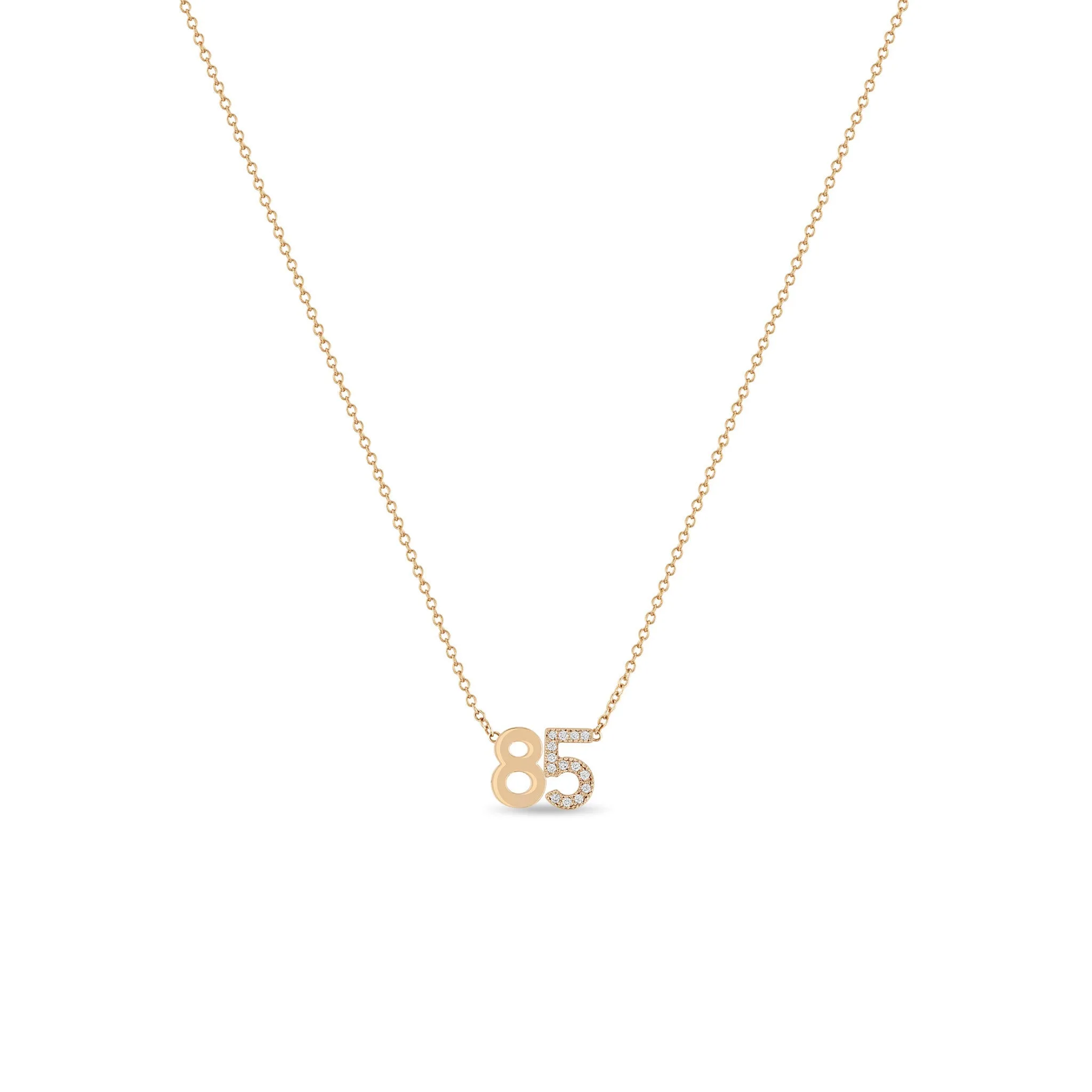 14k Custom Gold Number Necklace with 1 Pavé Diamond Digit sold by Zoe Chicco product image thumbnail 3