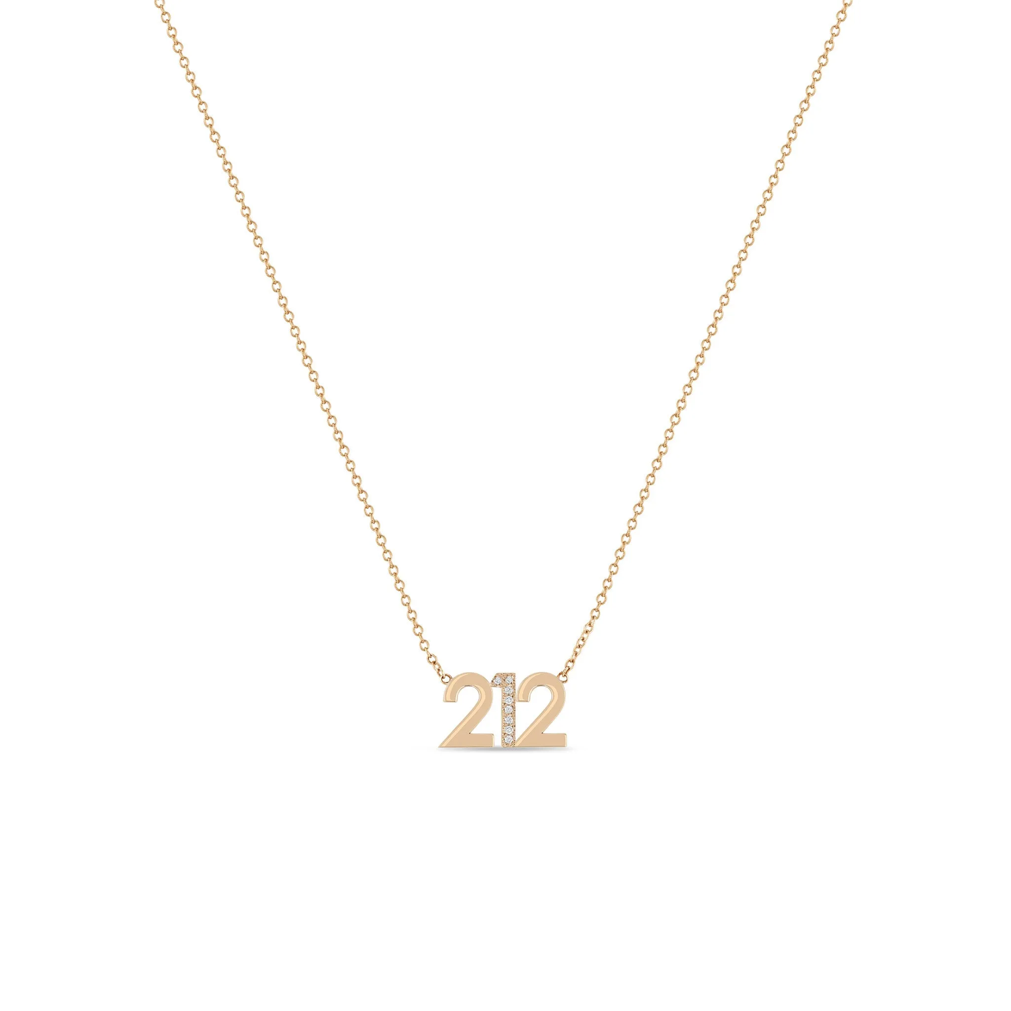14k Custom Gold Number Necklace with 1 Pavé Diamond Digit sold by Zoe Chicco product image thumbnail 4