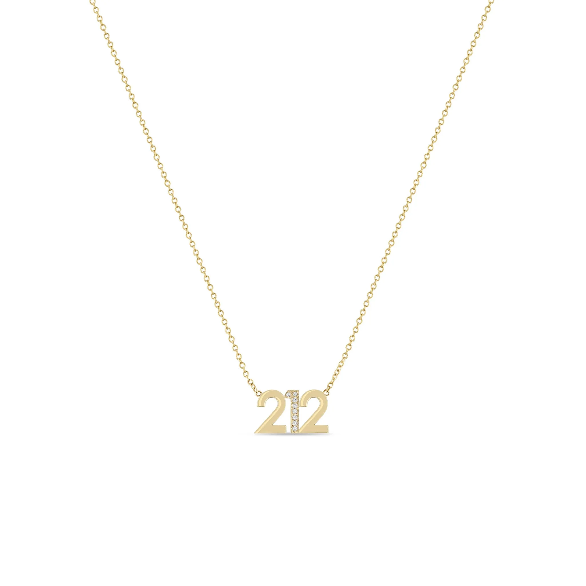 14k Custom Gold Number Necklace with 1 Pavé Diamond Digit sold by Zoe Chicco product image thumbnail 2