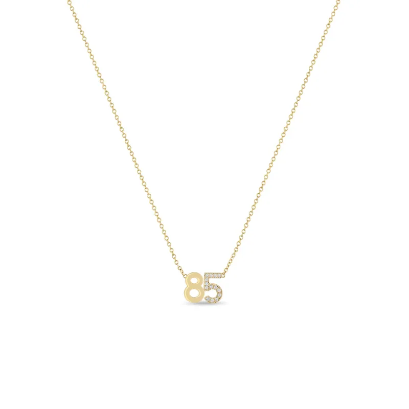 14k Custom Gold Number Necklace with 1 Pavé Diamond Digit sold by Zoe Chicco