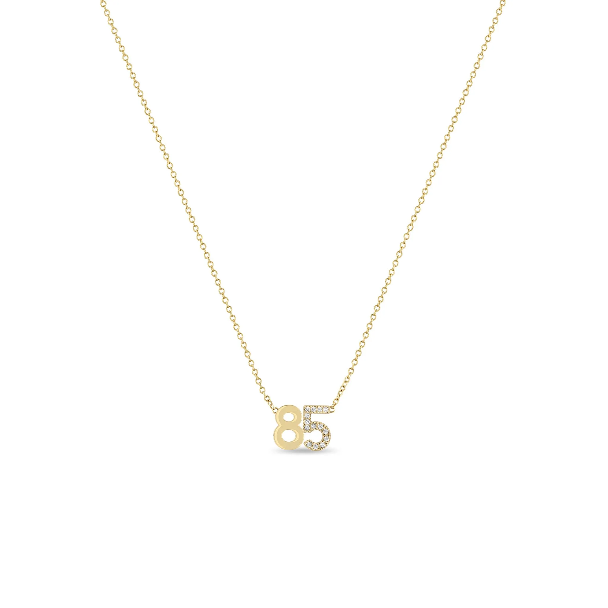 14k Custom Gold Number Necklace with 1 Pavé Diamond Digit sold by Zoe Chicco