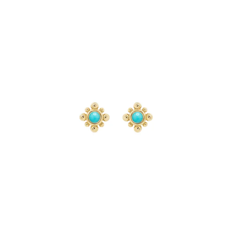 14k Tiny Bead Turquoise Starburst Stud Earrings sold by Zoe Chicco