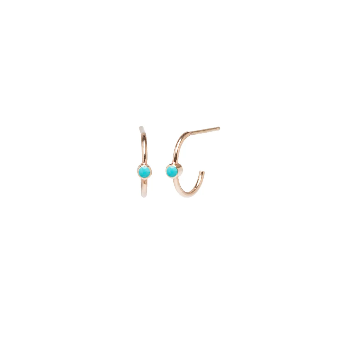 14k Turquoise Bezel Thin Huggie Hoops sold by Zoe Chicco product image thumbnail 2