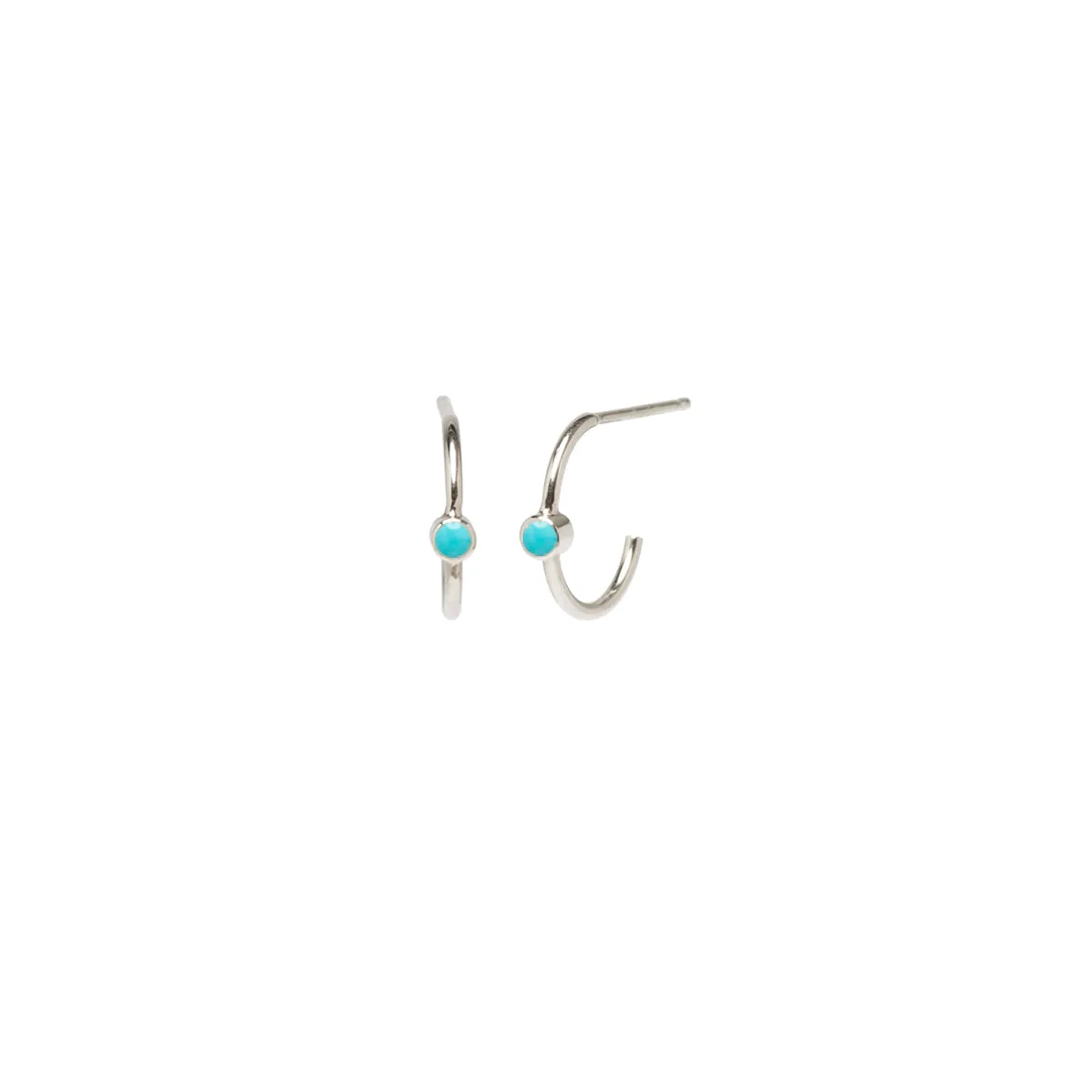 14k Turquoise Bezel Thin Huggie Hoops sold by Zoe Chicco product image thumbnail 3