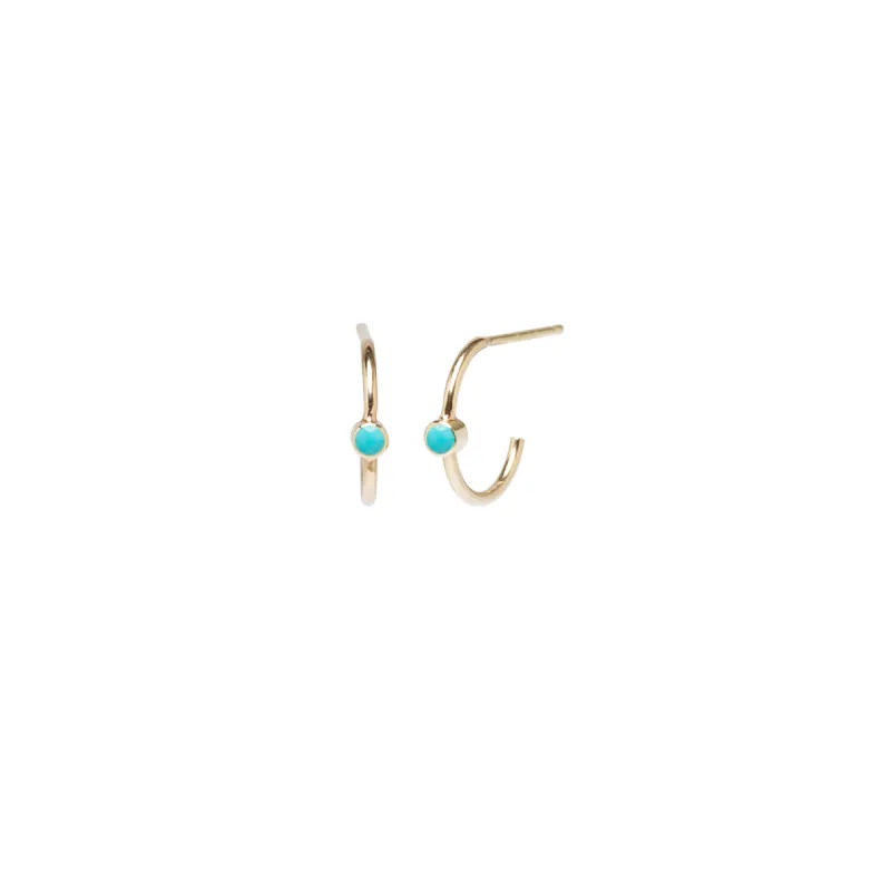 14k Turquoise Bezel Thin Huggie Hoops sold by Zoe Chicco