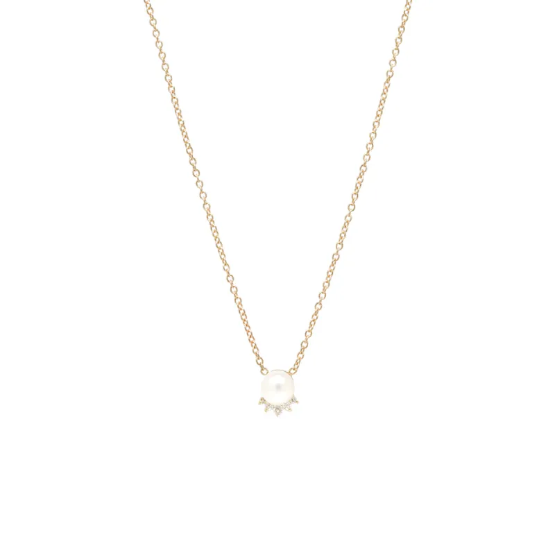 14k Pearl & Diamond Crown Necklace sold by Zoe Chicco