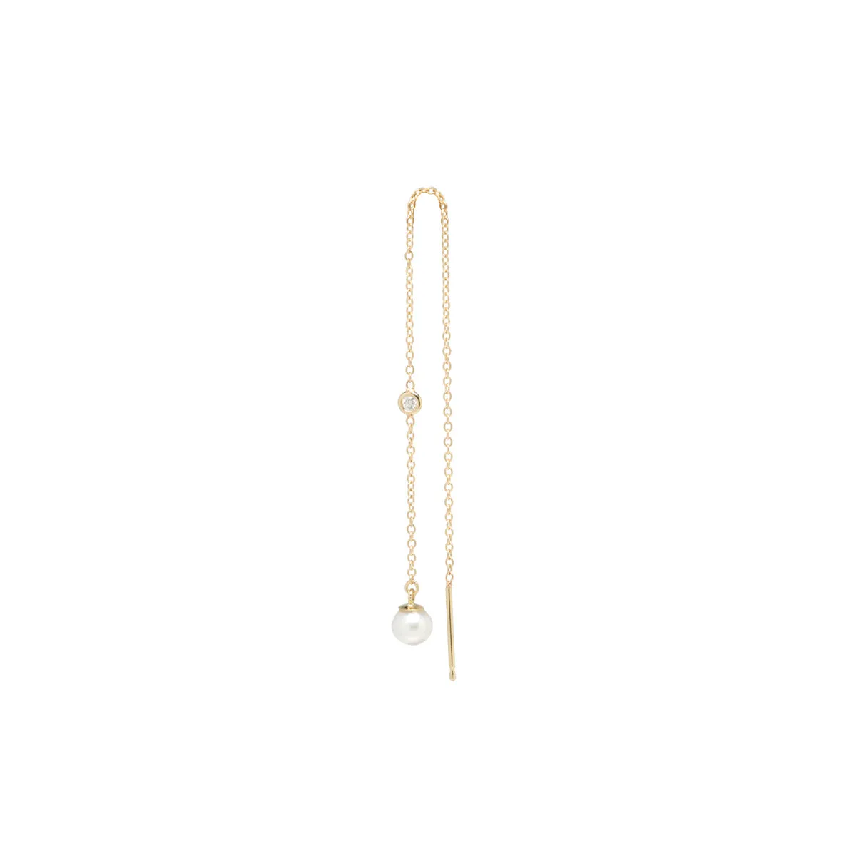 14k Floating Diamond & Pearl Chain Threader Earrings sold by Zoe Chicco product image thumbnail 5