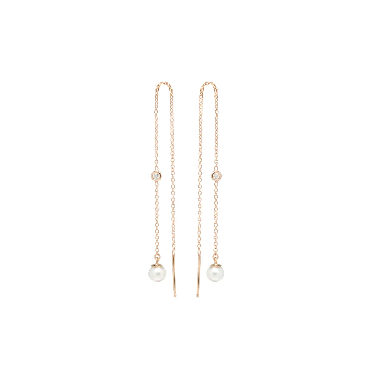 14k Floating Diamond & Pearl Chain Threader Earrings sold by Zoe Chicco product image thumbnail 3