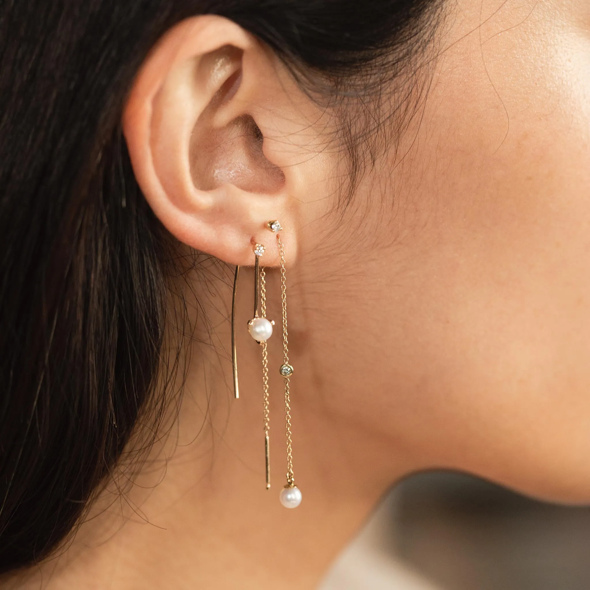 14k Floating Diamond & Pearl Chain Threader Earrings sold by Zoe Chicco product image thumbnail 2